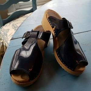 Blue Navy Patent Sandal Swedish Clog 39